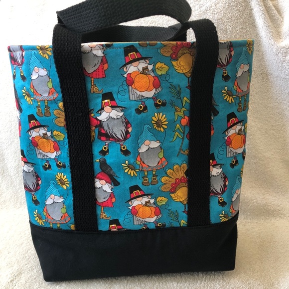 Handbags - Sm Gnome Tote Pumpkins Turkeys Pilgrims Sunflower Red Buffalo Check Thanksgiving